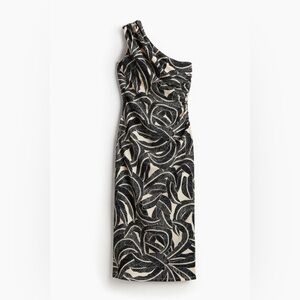 H&M Elegant Black and Cream One-Shoulder Dress